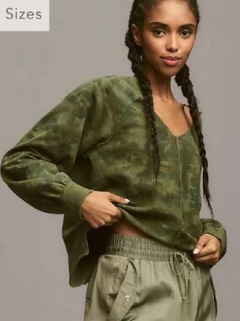 Pilcro Camo Green Women's V-Neck Pullover Top